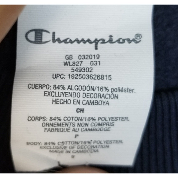 CHAMPION Reverse Weave Cropped Long Sleeve Sweatshirt Navy Blue Size S - Picture 7 of 7